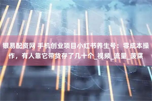 银易配资网 手机创业项目小红书养生号：零成本操作，有人靠它带货存了几十个_视频_流量_菠菜